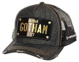 Capslab Batman DC Gotham City Black Plate Gold Used Trucker Cap - One-Size