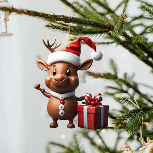 Weihnachtsbaum Rentier Anhänger Acryl 2D Hirsche Weihnachtsanhänger Dekor Christbaumschmuck Niedlicher Weihnachtshirsch Ornament Weihnachtsrentier Baumschmuck Weihnachtsschmuck (F, OneSize)