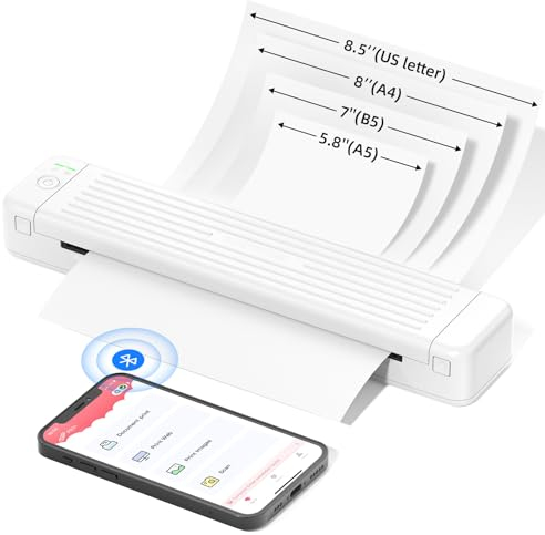 Odaro Tragbarer Kabelloser Bluetooth Drucker - P831 Business Reisedrucker, 300DPI Thermotransferdrucker ohne Tinte für Büro, Schule, Zuhause, Outdoor (Weiß)