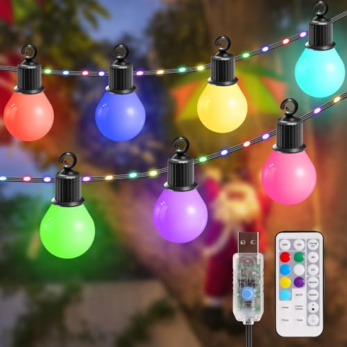 B-right Festoon Lights Outdoor, 41ft Garden Lights Mains Powered with 80+20 LED Shatterproof Bulbs, 12Modes Outdoor String Lights with Timer & IP65 Waterproof for Patio Wedding Backyard Party