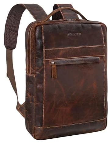 STILORD 'Heiko' Leder Laptop Rucksack 15.6 Zoll Vintage Echtleder Rucksack Damen und Herren Arbeitsrucksack mit Anti Diebstahlfächern für Büro, Lehrer und Studenten, Farbe:luino - braun