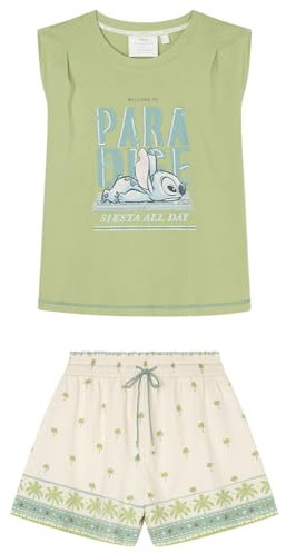 women'secret Pijama Corto 100% algodón Stitch Pyjama, Verde Estandar, XS para Mujer
