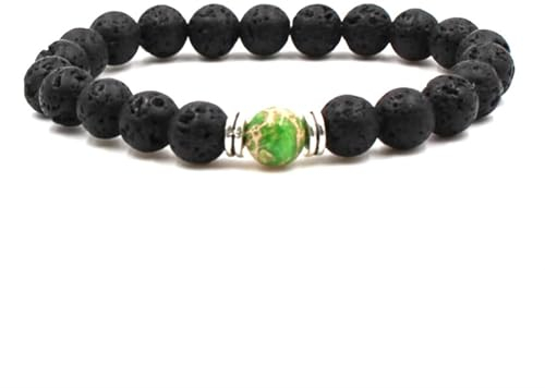 Wycian Bead Bracelet Men, Herren Armband 22cm Perlen Zirkonia Kristall Schwarz Grün Metalllegierung Zwei Arten Von Perlen 19cmx8mm 1er Naturstein Hochzeit