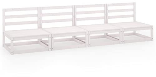 Makastle 4 Sitzer Gartenlounge Sofa Loungemöbel Mittelsofa Garten Sitzgruppe Gartensofa, Outdoor Lounge Sessel, Weiß Massivholz Kiefer