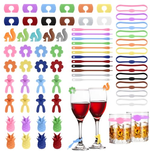 Hoiloie 65 Pièces Marque Verre,Marqueur Verre,Marque-Verres pour Verre à Vin,Verre à Champagne,Verre à Cocktail,Verre à Martini,Décoration de Fête de Bar