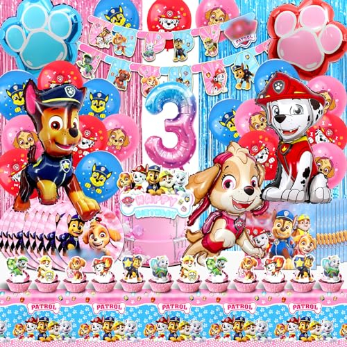 82 Pcs Patro Dog Geburtstag Deko 3 Jahre, Paw Dog Partygeschirr, Paw Dog Ballon Geburtstag, Patro Deko Kindergeburtstag, Geburtstagsdeko Paw Dog, Patro Party Deko Set, Patro Tortendeko, Tischdecke