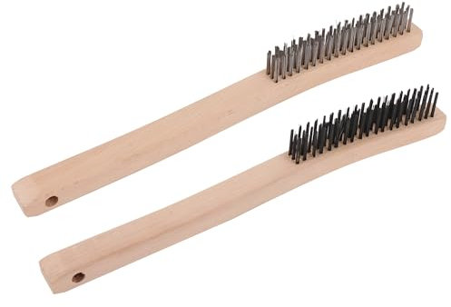 CNBTR 2 cepillos de alambre de acero al carbono y acero inoxidable con mango de madera curvado de 14 pulgadas
