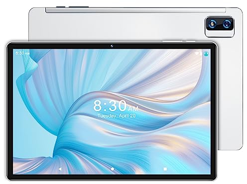 YESTEL Tablet 10 Pulgadas Android, 4GB RAM 64GB ROM Expandible 1TB, Cámara 13MP, Batería 8000mAh, Face ID, Pantalla HD, BT5.0, con Funda–Plata