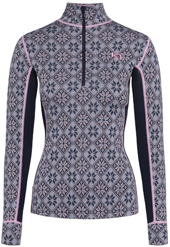 Kari Traa Rose Half Zip Women's Base Layer Top - 100% Merino Wool Fitted Long Sleeve Knit Thermal Shirt, Royal, Medium