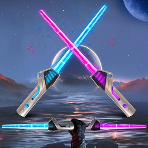 Silkwish 2 Stück Laserschwert Star Wars - Lichtschwert Kinder Wiederaufladbares - Retractable Laser Sword - Doppelklingen Lichtschwerter mit 12 Farben & Sound - LED Lightsaber Spielzeug