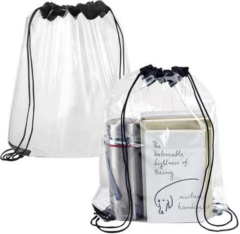 Moosono Durchsichtige Rucksack, 2 Stück Transparente Tasche, Staubdicht Wasserdichter rucksack mit Kordelzug, Transparenter Turnbeutel, Clear Bag für Gym Travel Schulrucksack Strandschwimmen