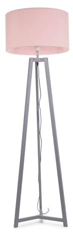 ValueLights | Grey Wood Tripod Floor Lamp with Blush Pink Fabric Drum Lampshade Living Room Light | Floor Lamps, Home Décor & Improvement Essential | Included LED Bulb
