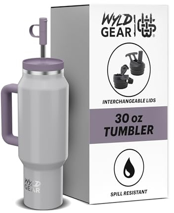 Wyld Gear - Wyld Syde Travel Tumbler 30 oz (900 ml), Lilac | Heiß & Kalt | Isolierflasche mit bruchfestem Strohhalm | geeignet für Getränkehalter | auslaufsichere Thermosflasche | BPA-frei