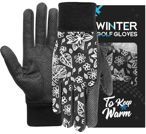 AXKAL Paire de gants de golf d'hiver thermiques coupe-vent imperméables pour homme et femme - Gants de golf chauds et froids - Grip performance - Noir foncé