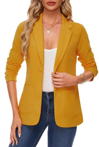 MINTLIMIT Women's Elegant Blazer Suit Notched Lapel and Jetted Pockets Perfect for Special Celebrations (Dark Yellow XL)