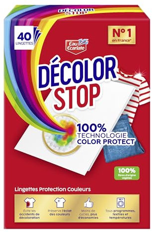 Decolor Stop - Protections Couleurs - Evite les Accidents de Decoloration - Preserve l'Eclat des Couleurs - Tous Programmes Textiles et Températures - Moins de Cycles - Plus d'Economies -x40 Lingettes