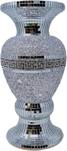 The SEGOY Collection Silver Sparkle Flower Vase With Crushed Diamonte Bling Textured Home Decoration Display Ornament Decor 40CM (40cm..)