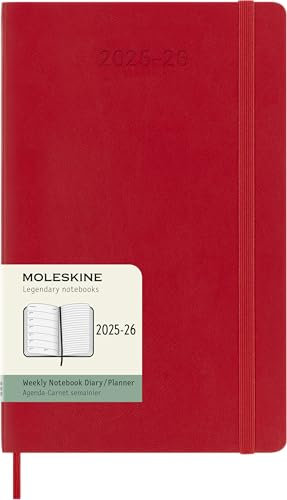 Moleskine Wochen-Notizkalender 2025-2026, 18-Monats-Wochenplaner mit Notizplatz, Weiche Einband und Gummiband, Großformat 13 x 21 cm, Scharlachrot