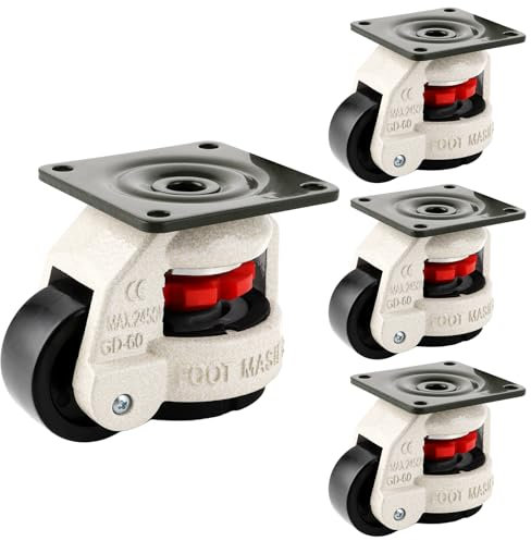 STARVAST Schwenkbare Lenkrollen 4 Stück, Einziehbare Werkbank Transportrollen Höhenverstellbare Nivellierrollen, für Werkbank 50 mm Lenkrollen, 1000kg Tragfähigkeit Rollen für Möbel