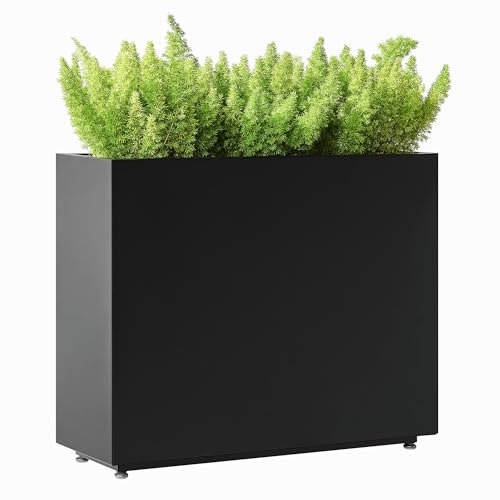 Tall & Long Metal Divider Planter 30W x 11D x 24H, Easy 5-Min Assembly, Outdoor Span Rectangular Planter Box with with Middle Shelf & Adjustable Feet, Versatile for Garden, Yard and Patio, Black