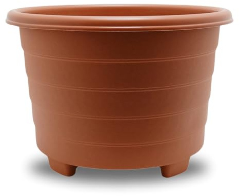 SIDSONS Large Terracotta Planter 32cm - Plastic Plant Pots, Indoor Flower Pot, Outdoor Garden Patio Planters, Marked Drainage Hole, Round Planter With Feet, Herb Plant Container (1, 32cm Terracotta)