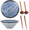 Ramen Bowl Set of 2,Japanese Ceramic Ramen Bowl Set with Big Noodle Bowl 7 Inch Deep Capacity 650ml Includes Wooden Spoon and Chopsticks