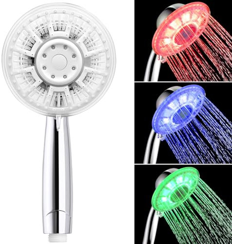 JINYOMFLY Teléfono Ducha con Luz, 2 Modos Alcachofa de Ducha con Luz Led, Alcachofa para Ducha LED, Mango de Ducha Colores con Luz (3 Colores, Control por Temperatura)