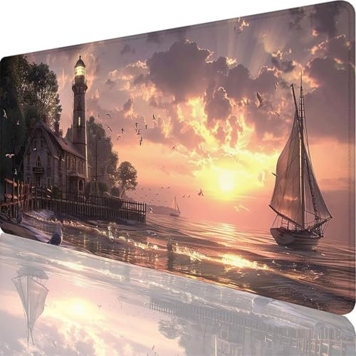Tappetino Mouse Gaming Grigio, Tappetino Mouse XXL 1600x800x3 mm Mousepad Barca A Vela, Migliora la Velocità e la Precisione, Sottomano Scrivania Grande con Bordi Cuciti Design per PC, Laptop 20-Vs