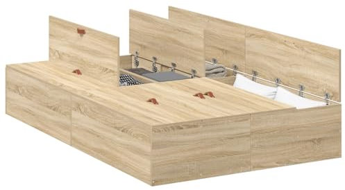 vidaXL Zeitgenössisches Sonoma Eichen-Stauraumbettgestell mit viel Stauraum für passende 120 x 200 cm Matratze, ideal für die Organisation und den Stil des Schlafzimmers