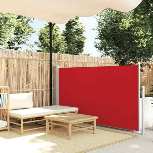 HaoChrymec Ausziehbare Seitenmarkise mit Stahlrahmen, UV-beständigem Polyester, Einziehbare Länge bis zu 300 cm, Sichtschutz für Balkon, Garten oder Terrasse, Rot, 120 x 300 cm