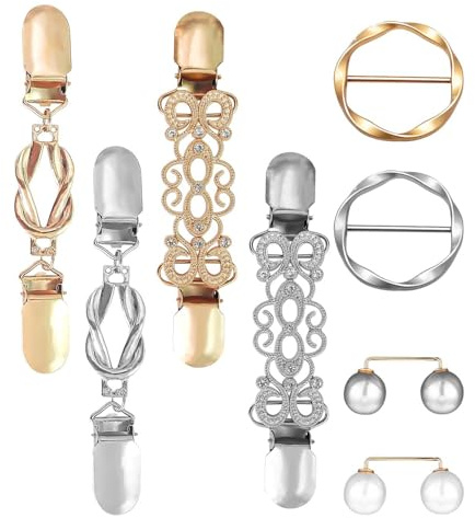 Molirex 8 Pièces Clips à Cardigan Vintage Broche Fausses Perles Waist Clip Boucle de Ceinture Pince Chemise Scarf Ring Cinch Clip pour Châles, Pulls, Cardigans, T-shirt