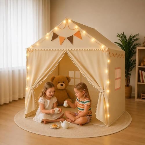 2-in-1 Large Kids Play Tent, Children's Indoor Playhouse with Padded Mat