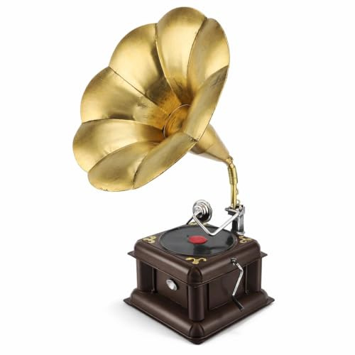 Jiawu Tocadiscos Retro, Gramófono de Hierro Multifuncional, Modelo de Fonógrafo Vintage para Exhibición de Dormitorio (Bronce)