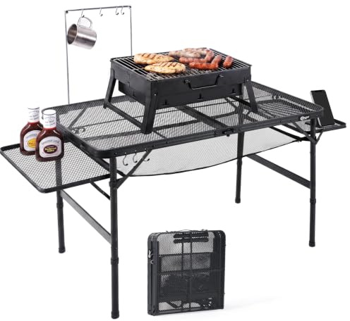 Pizza Oven BBQ Table Camping Folding Grill Picnic Table Fireproof Metal | Heat resistant, waterproof, 2 heights, portable, 144x60cm, half-fold compact
