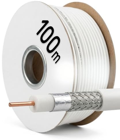 Jäger 100m Koaxialkabel SAT TV Antennenkabel Digital Koaxkabel Koaxial Kabel BK Anlage >90 dB 75 Ohm SAT-Kabel für DVB-T DVB-C DVB-S Radio DAB HDTV Weiß