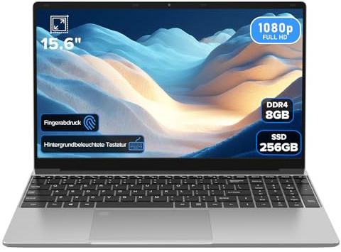 Molegar 2026 Laptop 15.6 Zoll,8GB RAM 256GB SSD,N5100 Prozessor,FHD Display,Notebook mit Beleuchtete Tastatur und Fingerabdrucksensor für Studierende und Unternehmen