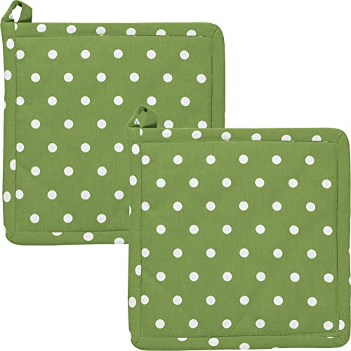 REDBEST Topflappen, Untersetzer Punkte 2er-Pack, 100% Baumwolle grün Größe 20x20 cm- hitzebeständige Wattierung, außen Robustes, glattes Gewebe (weitere Farben)