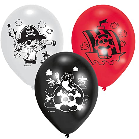 Balloon 6pk 22.8cm Pirate, Schwarz/Rot/Weiß