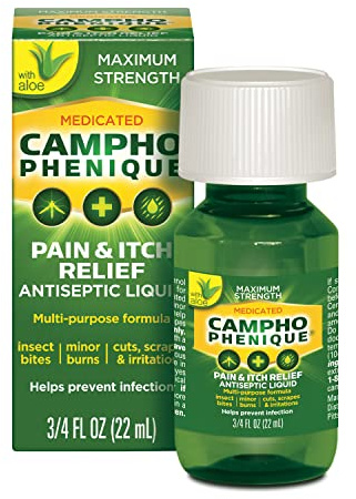 Campho Phenique Maximum Strength Antiseptic Liquid, Pain Relief and Anti-Itch Treatment, Provides Instant Relief From Bug Bites, Minor Cuts and Skin Irritations, 0.75 Oz