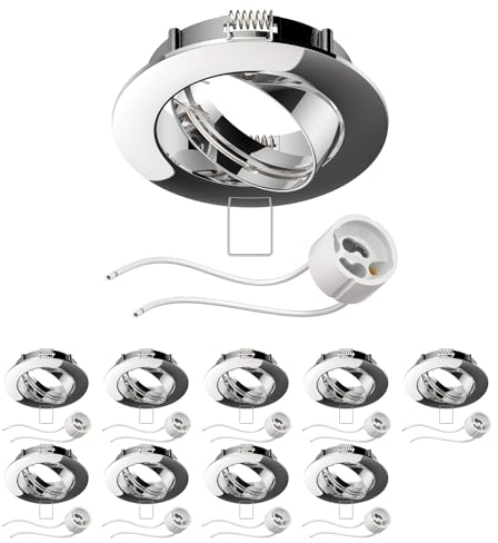 ledscom.de 10 Stück Deckeneinbaurahmen Circ Aluminium Einbaurahmen chrom schwenkbar (LED/Halogen/GU10/MR16/PAR16/50mm) inkl. GU10 Fassung