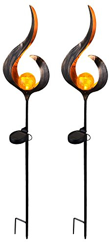 etc-shop 2er Set LED Solar Leuchten Außen Solarleuchte Gartendeko Steck Lampen Flamme Design
