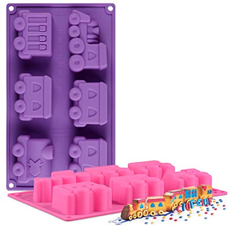 Joyeee 6 cavités réutilisables Train Antiadhésif Moule pour Muffins, gâteaux, Chocolat, Savon et Plus - Moule à pâtisserie pour Fête d'anniversaire, Décoration De Gâteau