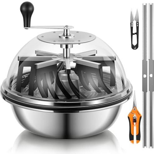 VIVOSUN 16 inch Bud Leaf Bowl Trimmer- Clear Visibility Dome, Sharp Stainless Steel Blades for Spin Cut & Solid Metal Gear Box, Hand Pruner Included (Upgraded Version)