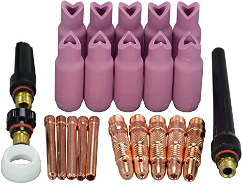 RIVERWELD Collet Body Allumina Ugello di tazze in ceramica all'esterno e interno a tappo posteriore 90º guarnizione di dimensioni assortite Fit QQ300 pta db sr wp 17 18 26 tig saldatura 24pcs
