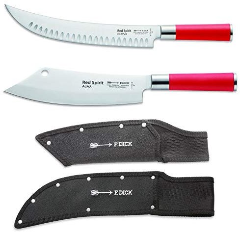 Dick Red Spirit Messer Set 4-teilig inkl. Zerlegemesser Hektor 26 cm & Ajax Kochmesser 20 cm & 2 schwarzen Messerscheiden aus Kunststoff