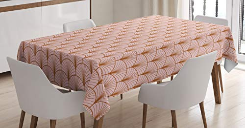 ABAKUHAUS erröten Rosa Tischdecke, Geometric Art Deco Motif, Personalisierter Druck Klare Farben ohne Verblassen Waschbar für Außen Bereich, 140 x 170 cm, Ingwer und Blush