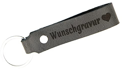 Tidero Schlüsselanhänger Leder mit Wunschgravur personalisiert – personalisierter Wunschtext Gravur individuell – Geschenk Weihnachten für Männer Frauen Name Datum – Handmade in Germany – Grau Retro