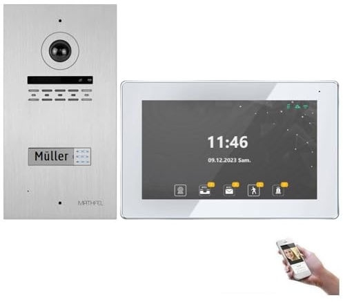 MATHFEL 2 Draht Bus IP WLAN Video-Türsprechanlage, 10 Zoll Touchscreen Monitore mit Full HD 2 Megapixel 170 Grad Weitwinkelkamera -Außenstation in Silber mit Gravur