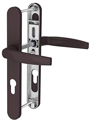 MS Beschläge 72mm Schmalrahmengarnitur Schutzbeschlag Wechselgarnitur Langschild Türdrücker Braun RAL8019 pulverbeschichtet (Drücker/Drücker, Türstärke 87-102mm)