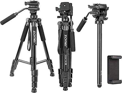 Treppiedi Fotocamera, ZOMEI Monopiede Treppiede per Cellulare, Treppiede Leggero in Alluminio con Testa Pan Girevole a 3 Vie, Supporto per Telefono e Borsa da Transporto